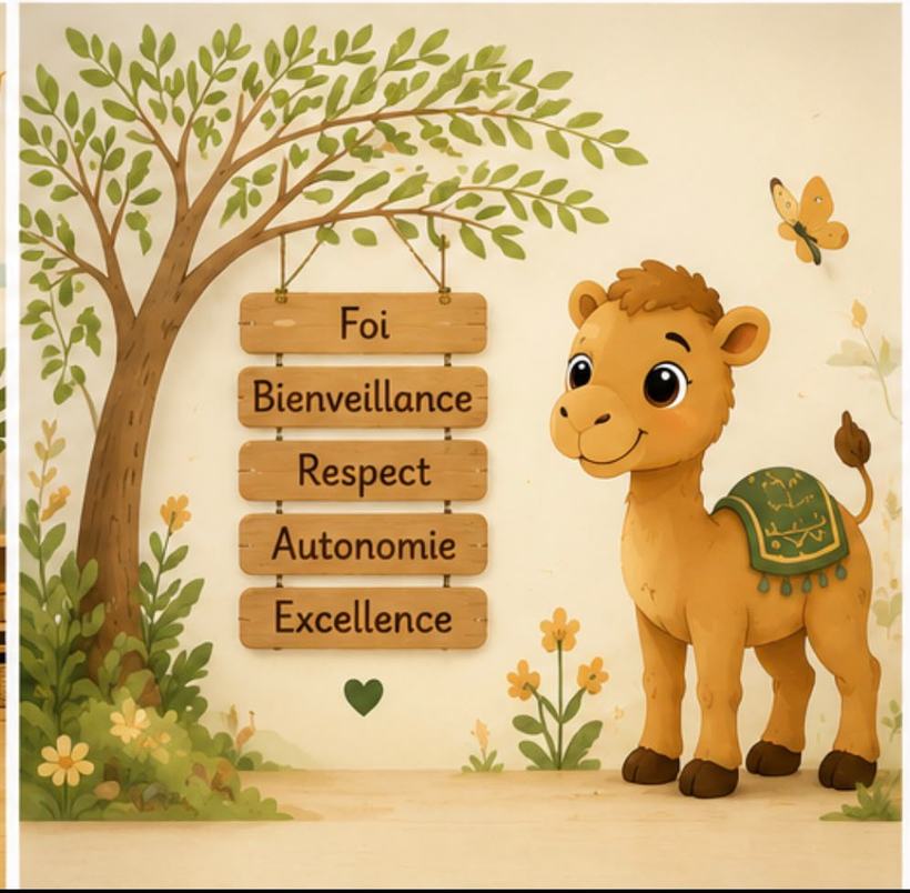 Nos valeurs à Hanana Kids : Foi, Bienveillance, Respect, Autonomie, Excellence